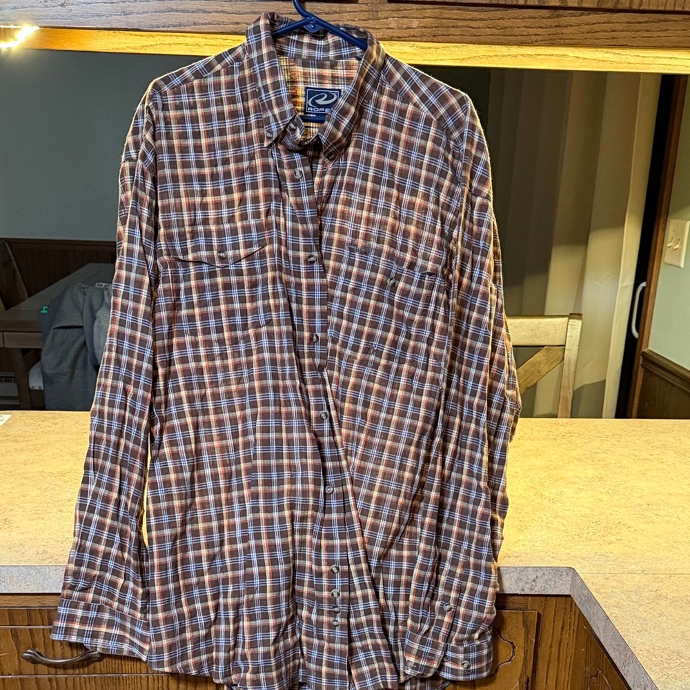 Roper Men's Plaid Shirt - Brown and White